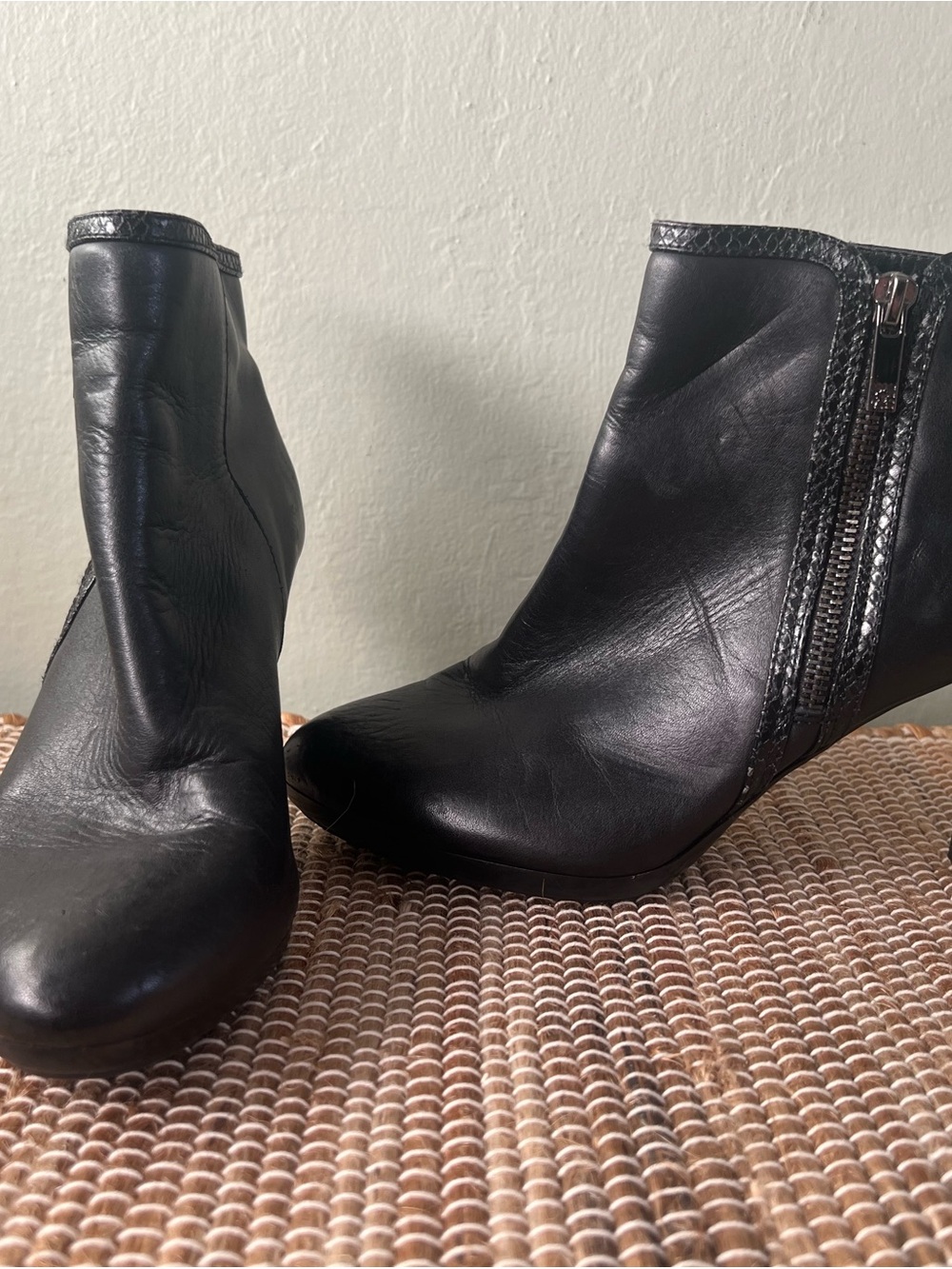 Anne Klein Black Leather Classic Dress Boots